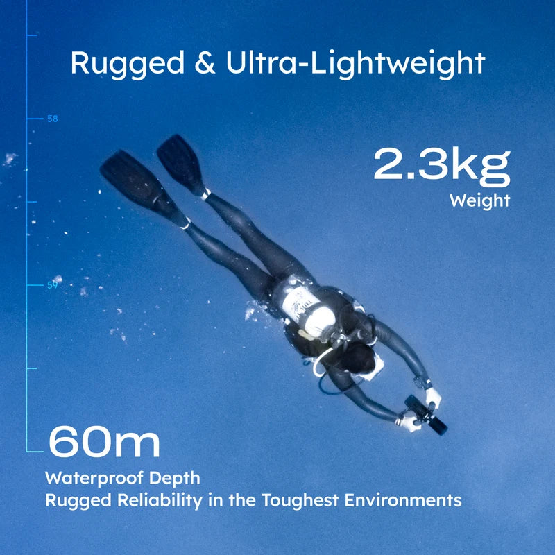 Lefeet Underwater Scooter | Model P1 Standard & P1 XR | Length 9.72"–15.79" | Width 12.40" | Height 5.12" | 9 & 13 kgf Thrust | 60m Depth | 60–90 Min Runtime | For Scuba, Freediving & SUP