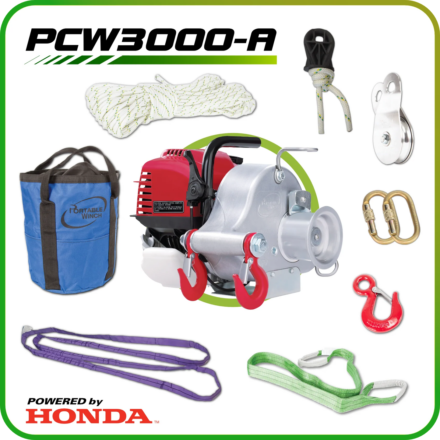 Portable Winch GX35 Gas-Powered Pulling Winch | Model PCW3000 | Pulling Capacity 1,500 lb | Capstan Drum 3" Diameter