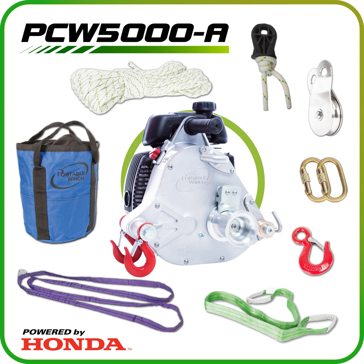Portable Winch GXH50 Gas‑Powered Pulling Winch | PCW5000 | 2,200 lb Single / 4,400 lb Double Line