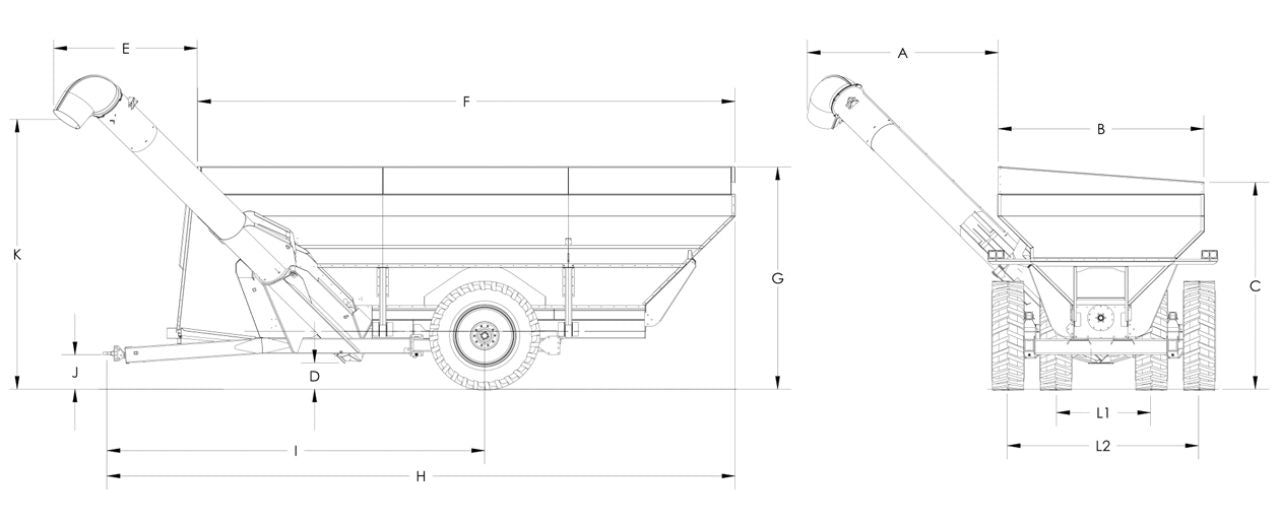 Demco Dual Auger Grain Cart | Model 1700 | 1000 RPM PTO | Tongue Weight 6500 Lbs | Horsepower 350 HP | For Tractors