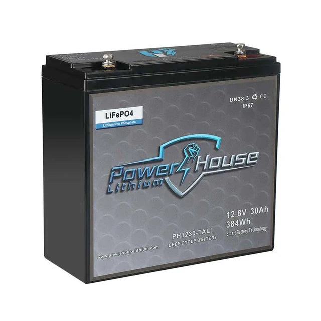 PowerHouse Lithium 12V 30Ah Deep Cycle Battery (Tall) | Model PH1230-TALL | 360Wh | Shuttle Case