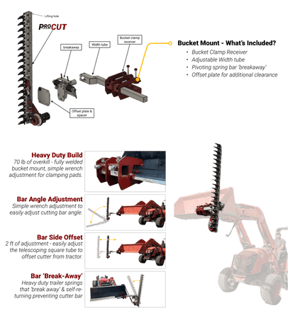 Agrishield Pro-Cut Hydraulically Driven Sickle Bar | Bucket Clamp Mount | Bar Length 42", 54" & 66" | Hydraulic Flow 5-16+ GPM | For Skid Steers, Tractors, Loaders & Excavators