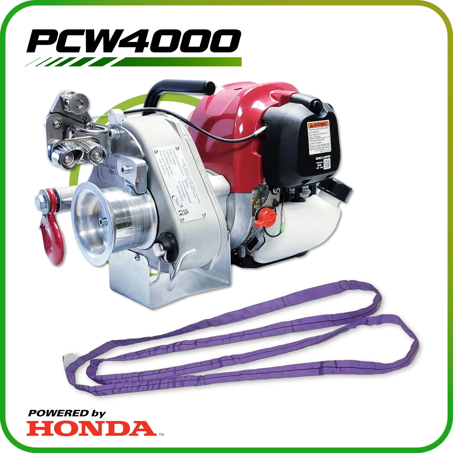 Portable Winch GX50 Gas-Powered Pulling Winch | PCW4000 | Pulling Capacity 2,200 lb Direct / 11,000 lb w/ Pulley