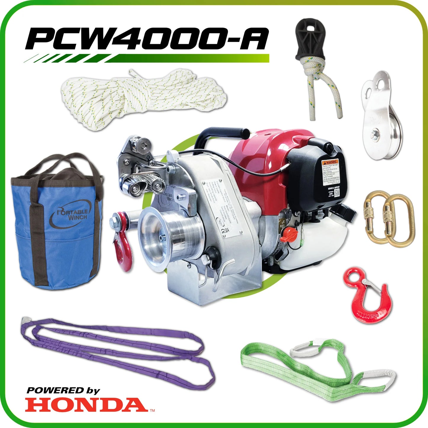 Portable Winch GX50 Gas-Powered Pulling Winch | PCW4000 | Pulling Capacity 2,200 lb Direct / 11,000 lb w/ Pulley