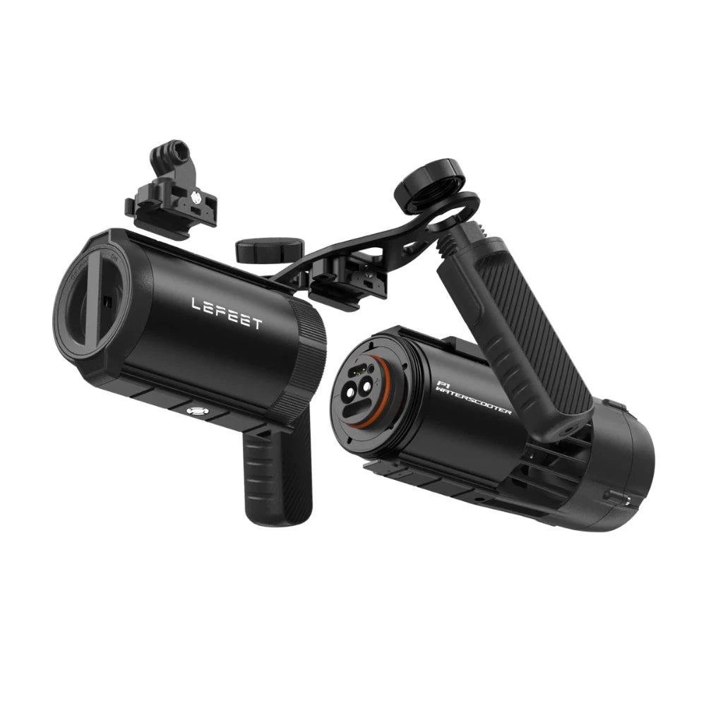 Lefeet Underwater Scooter | Model P1 Standard & P1 XR | Length 9.72"–15.79" | Width 12.40" | Height 5.12" | 9 & 13 kgf Thrust | 60m Depth | 60–90 Min Runtime | For Scuba, Freediving & SUP