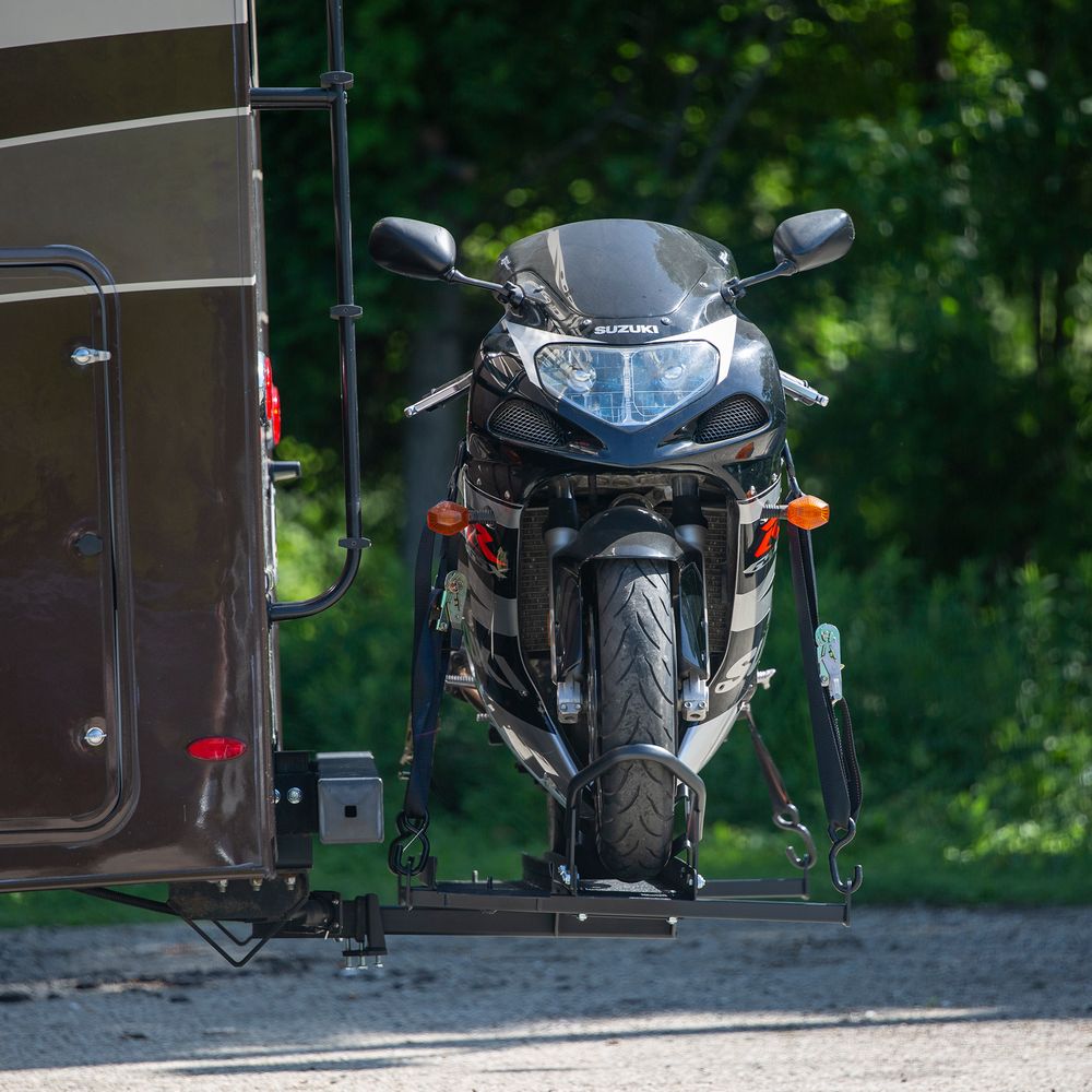 Black Widow RV Motorcycle Carrier | Model RV-MC-CARRIER | Length 80" | Capacity Up To 600 lb | For RV 2" & 2.5" Hitch Receivers