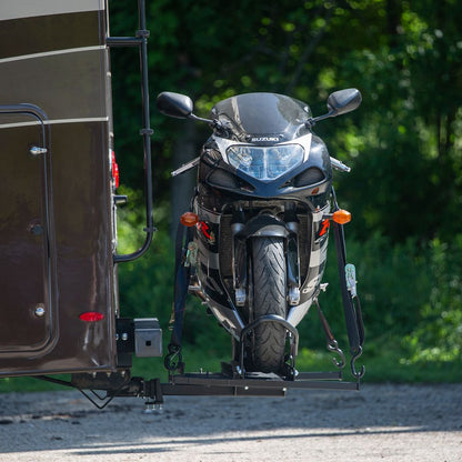 Black Widow RV Motorcycle Carrier | Model RV-MC-CARRIER | Length 80" | Capacity Up To 600 lb | For RV 2" & 2.5" Hitch Receivers