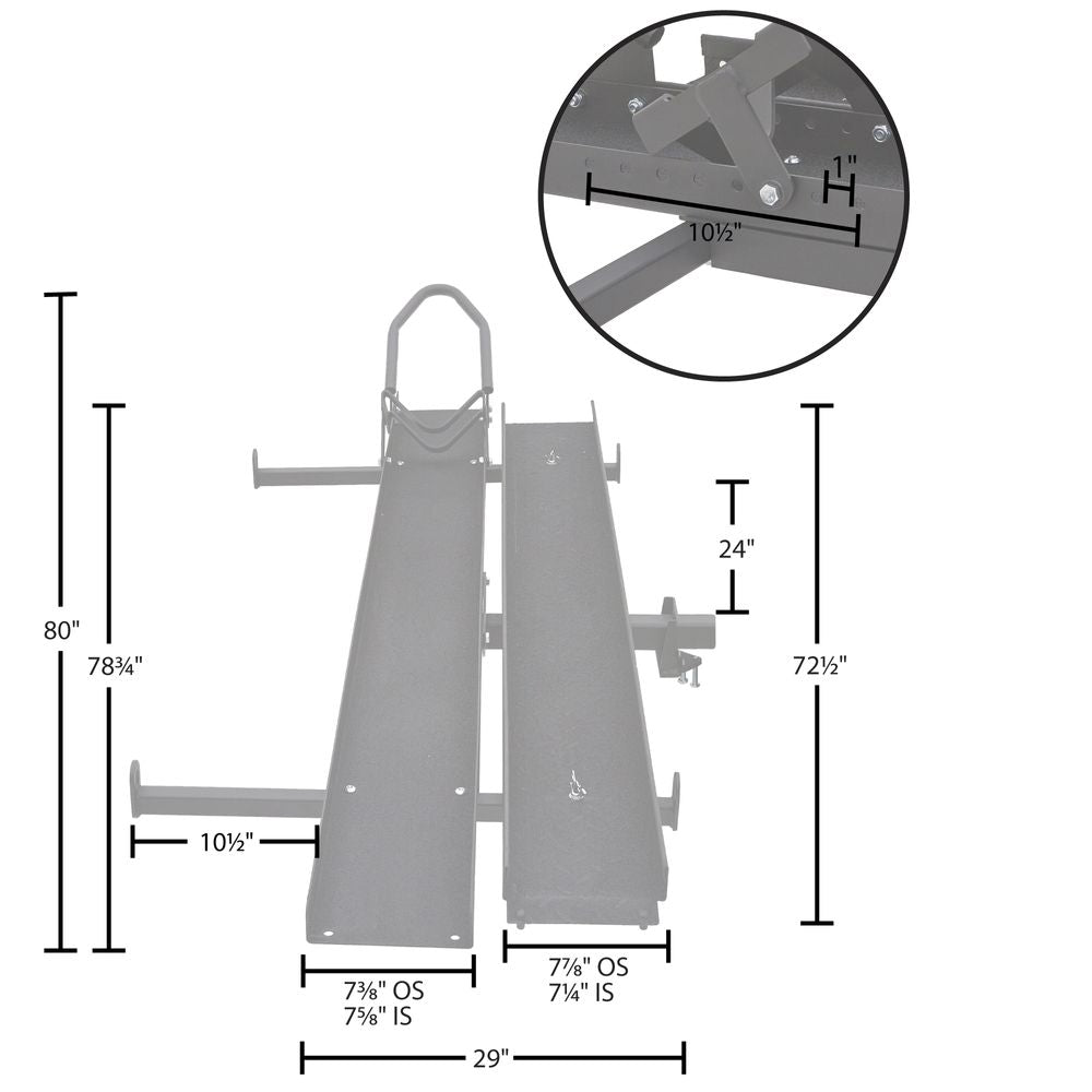 Black Widow RV Motorcycle Carrier | Model RV-MC-CARRIER | Length 80" | Capacity Up To 600 lb | For RV 2" & 2.5" Hitch Receivers