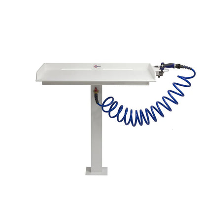 RIO MARINE CUSTOMS | Pedestal Fillet Table | Model RWFCS-PED-HS | 40" W x 23" D | Integrated Hose System | Universal Boat & Dock