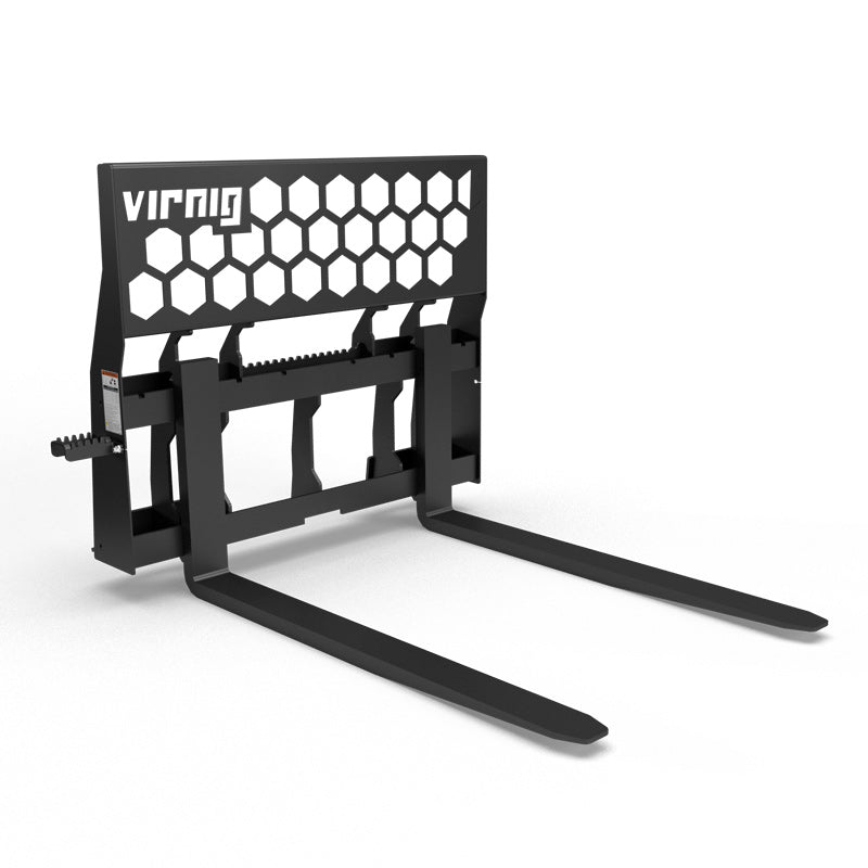Virnig Rail Pallet Fork: Hex-Guard | Models PFHG4240 To PFHG4862 | Tine Lengths 42” To 72” | Widths 50.5" / 45.5" | Hydraulic Flow 15 To 25 GPM | For Skid Steer