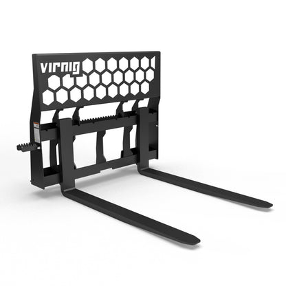 Virnig Rail Pallet Fork: Hex-Guard | Models PFHG4240 To PFHG4862 | Tine Lengths 42” To 72” | Widths 50.5" / 45.5" | Hydraulic Flow 15 To 25 GPM | For Skid Steer