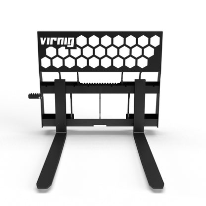 Virnig Rail Pallet Fork: Hex-Guard | Models PFHG4240 To PFHG4862 | Tine Lengths 42” To 72” | Widths 50.5" / 45.5" | Hydraulic Flow 15 To 25 GPM | For Skid Steer