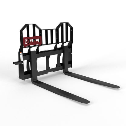 Virnig Rail Pallet Fork: Hi-Vis | Models PF4240 To PF4862 | Tine Length 42" To 72" | Widths 50.5" / 45.5" | Hydraulic Flow 15 To 25 GPM | For Skid Steer