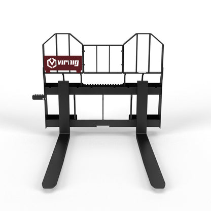 Virnig Rail Pallet Fork: Hi-Vis | Models PF4240 To PF4862 | Tine Length 42" To 72" | Widths 50.5" / 45.5" | Hydraulic Flow 15 To 25 GPM | For Skid Steer