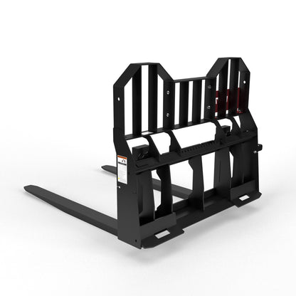 Virnig Rail Pallet Fork: Hi-Vis | Models PF4240 To PF4862 | Tine Length 42" To 72" | Widths 50.5" / 45.5" | Hydraulic Flow 15 To 25 GPM | For Skid Steer