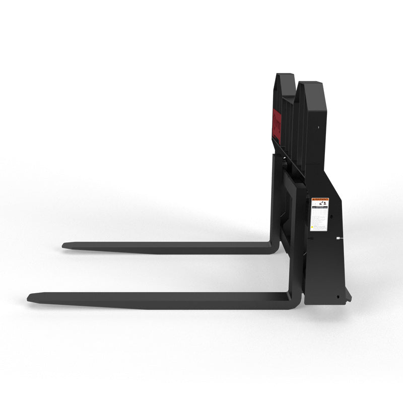 Virnig Rail Pallet Fork: Hi-Vis | Models PF4240 To PF4862 | Tine Length 42" To 72" | Widths 50.5" / 45.5" | Hydraulic Flow 15 To 25 GPM | For Skid Steer