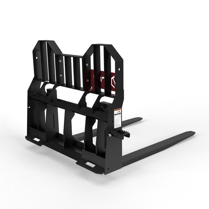 Virnig Rail Pallet Fork: Hi-Vis | Models PF4240 To PF4862 | Tine Length 42" To 72" | Widths 50.5" / 45.5" | Hydraulic Flow 15 To 25 GPM | For Skid Steer