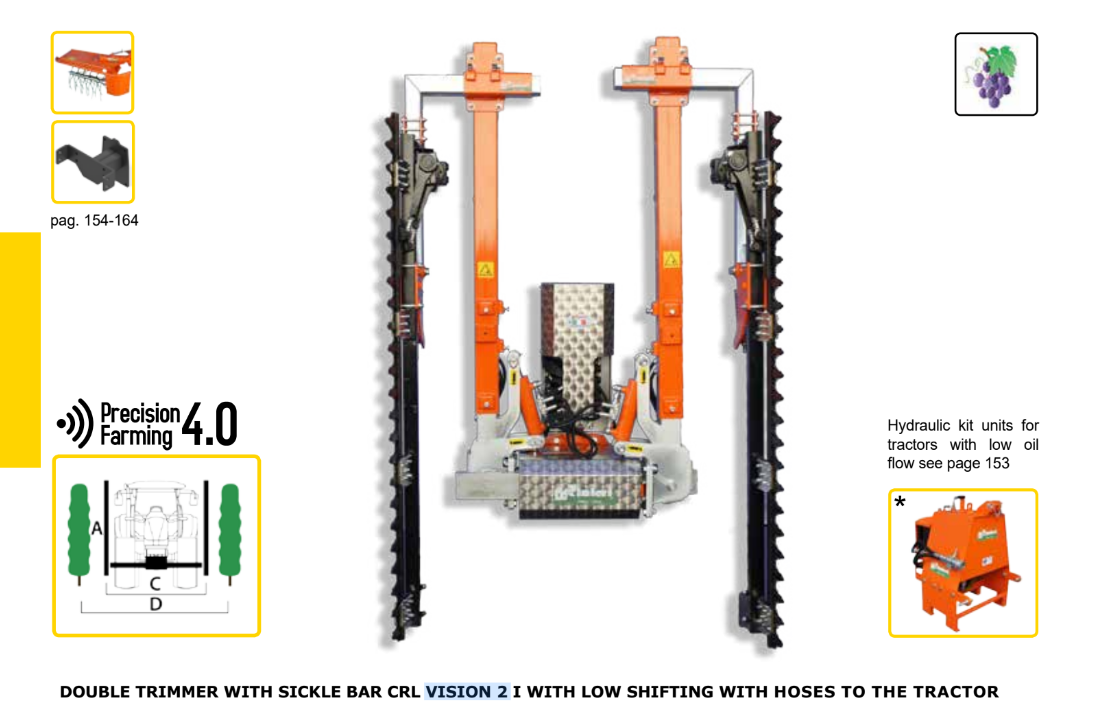 Rinieri Double Sickle Bar Pruning Machine CRL Vision-2 I with Low Shifting | 59"-83" Cutting Width for Tractor