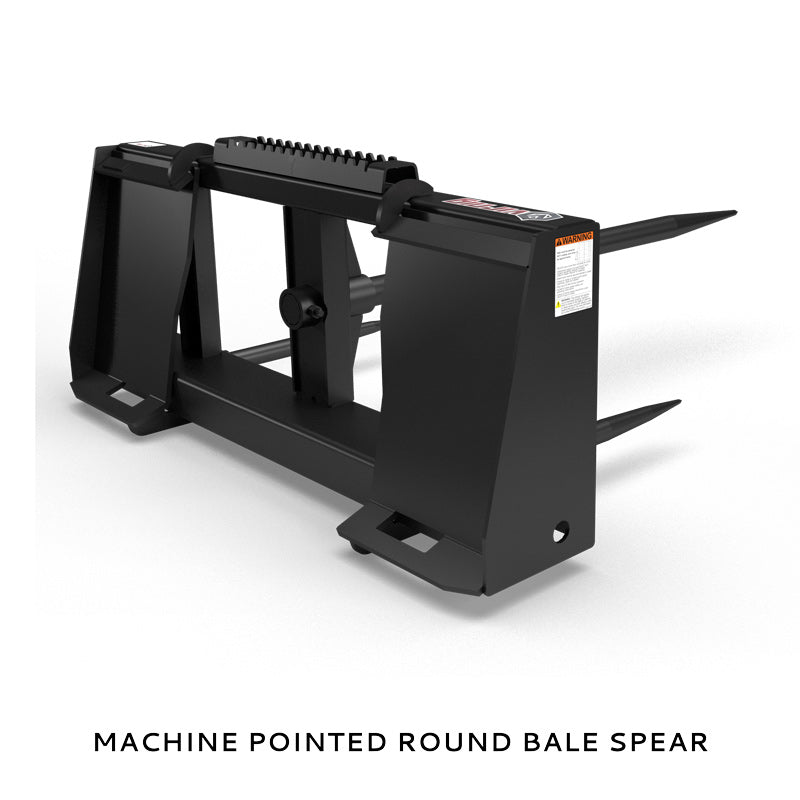 Virnig Hay Handling Machine Pointed Bale Spears | Models BSV48, BFV48, CBV48, SSV48 & BASS66 | Widths 45.5" To 66.5" | Hydraulic Flow 15 To 25 GPM | For Skid Steer