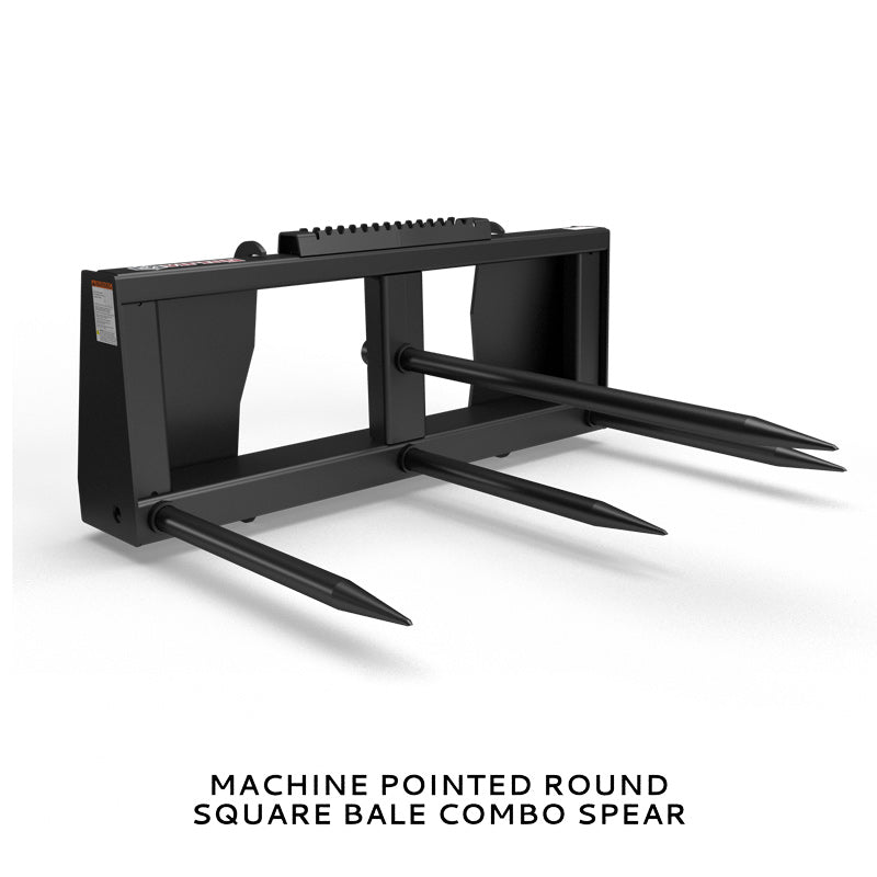 Virnig Hay Handling Machine Pointed Bale Spears | Models BSV48, BFV48, CBV48, SSV48 & BASS66 | Widths 45.5" To 66.5" | Hydraulic Flow 15 To 25 GPM | For Skid Steer