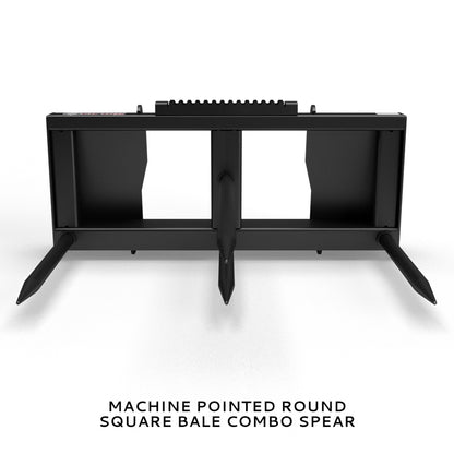 Virnig Hay Handling Machine Pointed Bale Spears | Models BSV48, BFV48, CBV48, SSV48 & BASS66 | Widths 45.5" To 66.5" | Hydraulic Flow 15 To 25 GPM | For Skid Steer