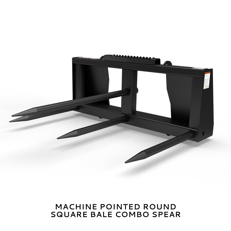 Virnig Hay Handling Machine Pointed Bale Spears | Models BSV48, BFV48, CBV48, SSV48 & BASS66 | Widths 45.5" To 66.5" | Hydraulic Flow 15 To 25 GPM | For Skid Steer