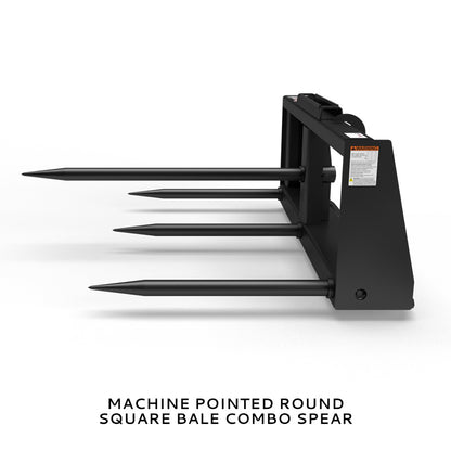 Virnig Hay Handling Machine Pointed Bale Spears | Models BSV48, BFV48, CBV48, SSV48 & BASS66 | Widths 45.5" To 66.5" | Hydraulic Flow 15 To 25 GPM | For Skid Steer