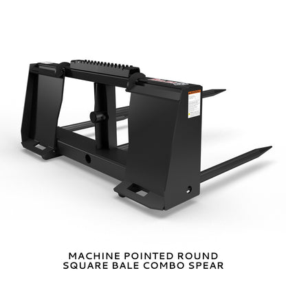 Virnig Hay Handling Machine Pointed Bale Spears | Models BSV48, BFV48, CBV48, SSV48 & BASS66 | Widths 45.5" To 66.5" | Hydraulic Flow 15 To 25 GPM | For Skid Steer