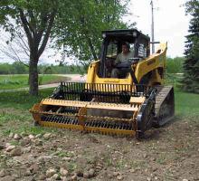 HLA ATTACHMENTS 72", 84", 96" & 108" STONE FORK WITH POWER RAKE AND SKIDSTEER MOUNT FOR SKID STEER