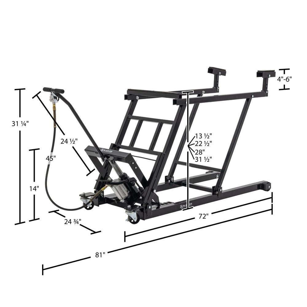 Black Widow Black Ice Air & Hydraulic Snowmobile Lift | Model SNO-5100A | Width 24.75" | 32.5" Max Lift Height | 750 lb. Capacity | For Snowmobile