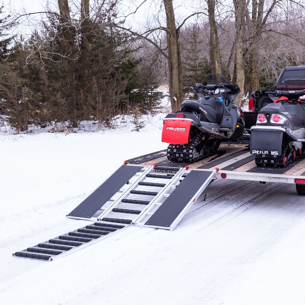 Black Widow Black Ice Folding Snowmobile Trailer Ramp System | Models SNO-6054 Series | Size 54" Wide | Capacity 1,500 lb | Horsepower 4 To 90+ HP | For Snowmobiles & Trailers