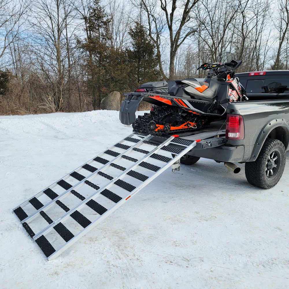 Black Widow Black Ice Folding Snowmobile & ATV Ramp | Model SNO-ATV-9454-EXT-S | Width 54" | 1,500 lb. Capacity | With Extension & Stud Protectors | For Truck Bed Loading & Powersports Transport