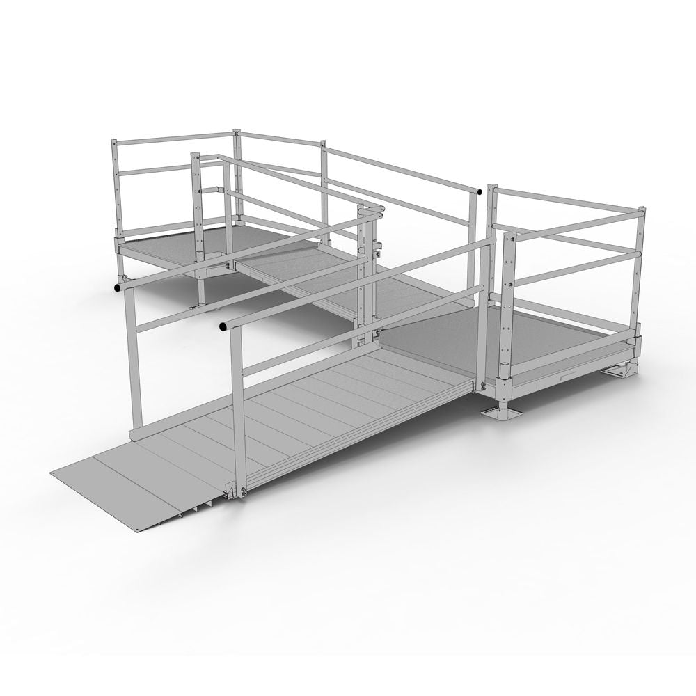 Silver Spring Clearway L-Shaped Modular Wheelchair Ramp | Model SSS12L44TT | 36" W x 12' L | 1,000 lb Capacity | For Wheelchairs, Scooters & Mobility Access