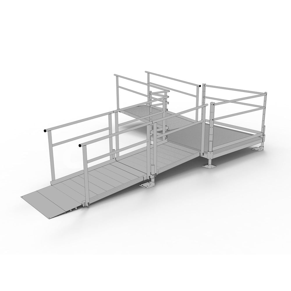 Silver Spring Clearway L-Shaped Modular Ramp with 5' Turn Platform | Model SSS14L55T | 36" W x 14' L | 1,000 lb Capacity | For Wheelchairs, Scooters, and Mobility Access