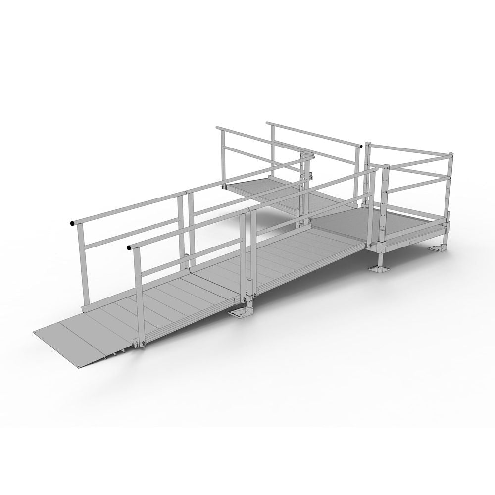 Silver Spring Clearway L-Shaped Modular Ramp | Model SSS16L44T | 36" W x 16' L | 1,000 lb Capacity | For Wheelchair, Scooter & Mobility Access