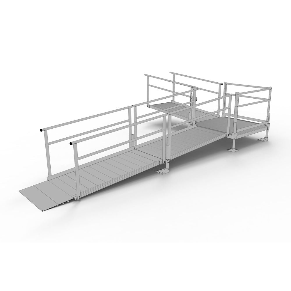 Silver Spring Clearway L-Shaped Modular Ramp with 4' Turn Platform | Model SSS18L44T | 1,000 lb Capacity | 36" W x 18' L | For Scooters, Wheelchairs, & Mobility Devices