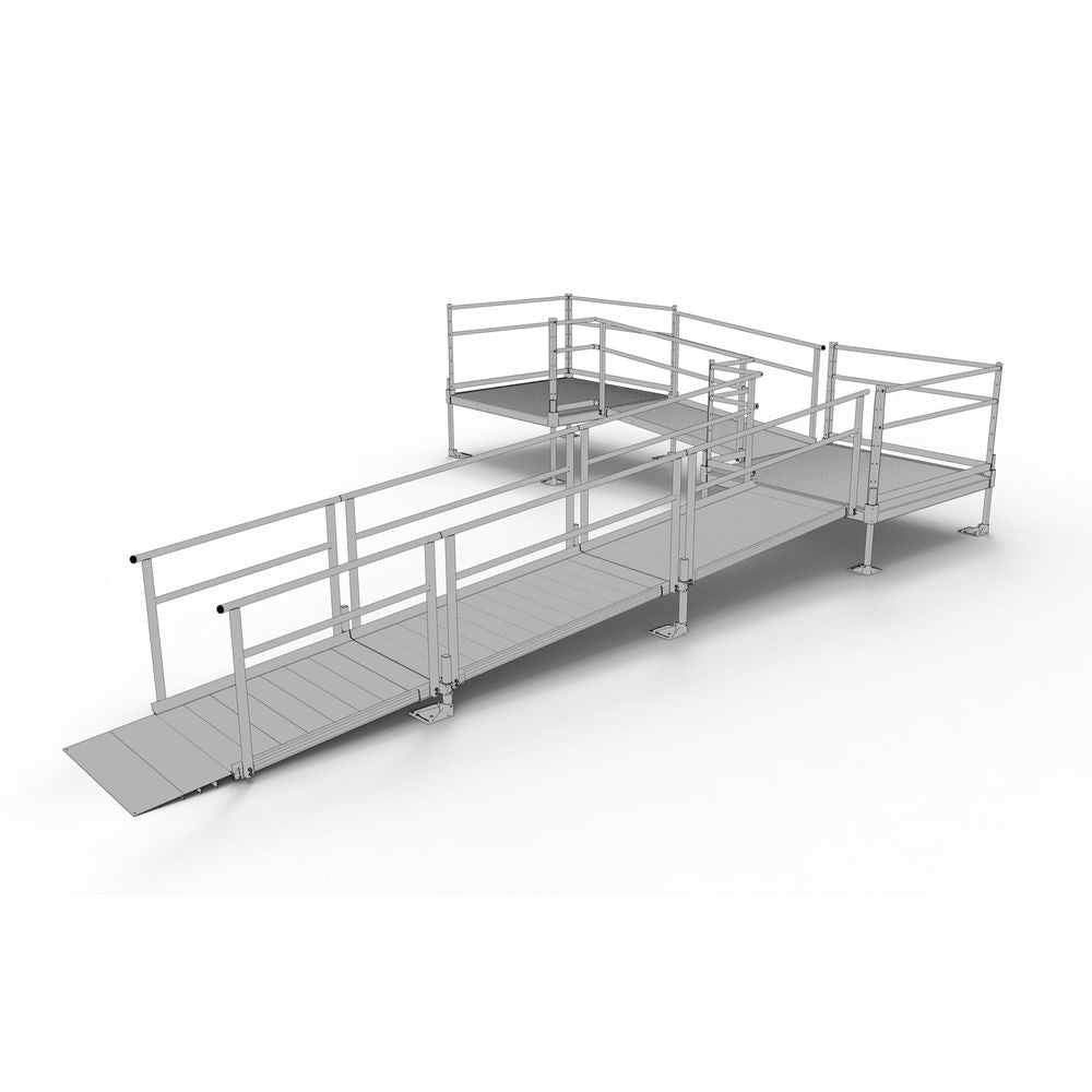 Silver Spring Clearway Modular Ramp System | Model SSS22L55TT | 22' L-Shaped, 36" Wide | 1,000 lb Capacity | For Wheelchairs, Scooters & Walkers