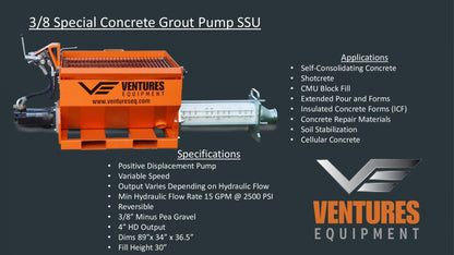 Venture 3/8 Special Skid Steer Mounted Grout Pump (SSU) With Cavity Pump | Hopper Fill Height 30" | For Skid Steer