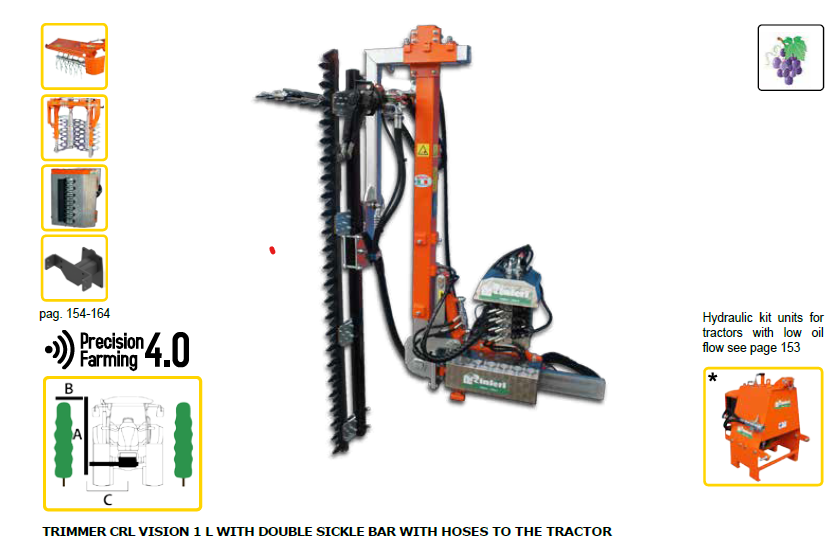 Rinieri Trimmer CRL Vision-1 L with Double Sickle Bar | 59"-83" Cutting Width for Tractor