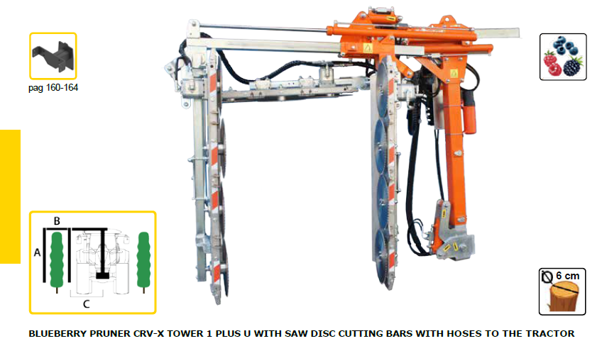 Rinieri Blueberry Pruner with Discs CRV-X Tower 1 Plus U | Efficient Pruning with 38"-51" Cutting Width | 38” Pruning Height for Tractor