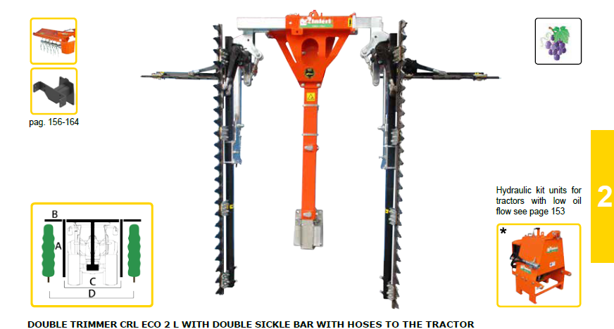 Rinieri Double Trimmer CRL ECO 2 L with Double Sickle Bar | Cutting Width 59"-83" | Height 32" for Tractor