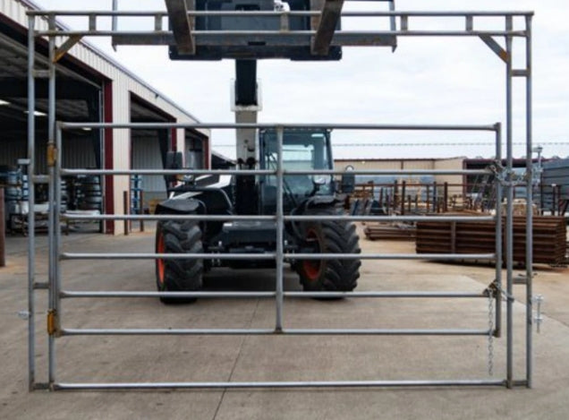 Global Equipment Galvalume Walk-Thru Gate | 6 Bar | 5' Width | 2" Frame | Round Pipe | 16 Gauge