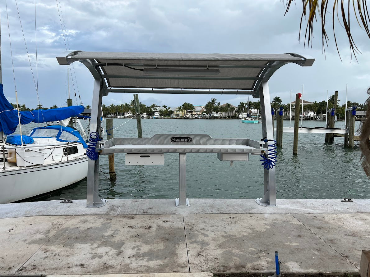 Killer Dock Premium Fish Cleaning Station | Model Slam 7 ½ | Width 90" | Marine-Grade Aluminum & HDPE | For Dock, Seawall & Patio