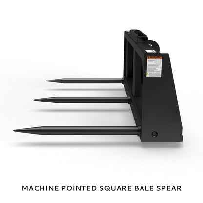 Virnig Hay Handling Machine Pointed Bale Spears | Models BSV48, BFV48, CBV48, SSV48 & BASS66 | Widths 45.5" To 66.5" | Hydraulic Flow 15 To 25 GPM | For Skid Steer