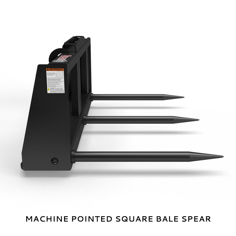 Virnig Hay Handling Machine Pointed Bale Spears | Models BSV48, BFV48, CBV48, SSV48 & BASS66 | Widths 45.5" To 66.5" | Hydraulic Flow 15 To 25 GPM | For Skid Steer