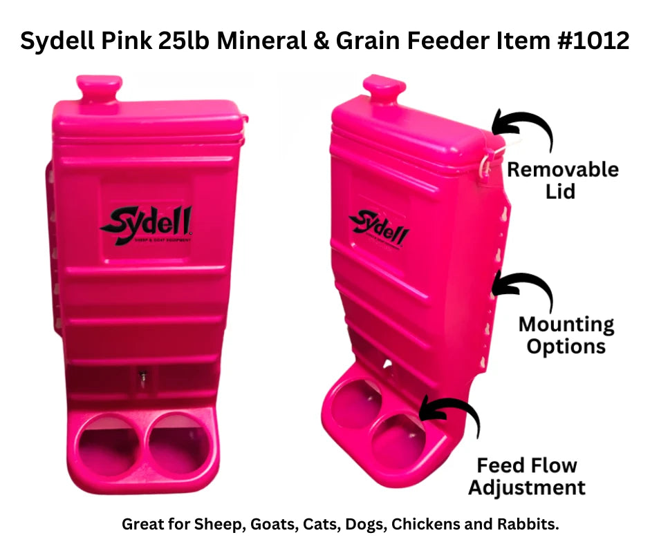 Sydell Pink Poly Mineral & Grain Feeder | #1012 | Capacity 25 lb | For Sheep, Goats & Small Livestock