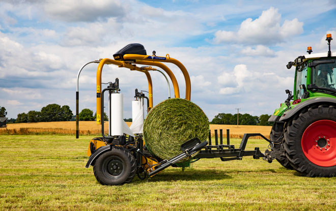 Tanco Round Bale Wrapper | Model D66-1400-V | Width 105" | 30-60 GPM | 40-60 HP | For Skid Steers, Tractors & Loaders