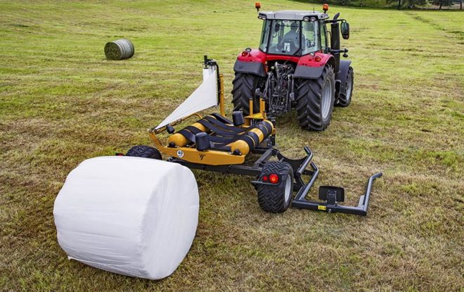 Tanco Round Bale Wrapper | Model D66-A100-EH Autowrap | Width 5' 8" | 25-60 GPM | 40-60 HP | For Skid Steer, Tractor & Loaders