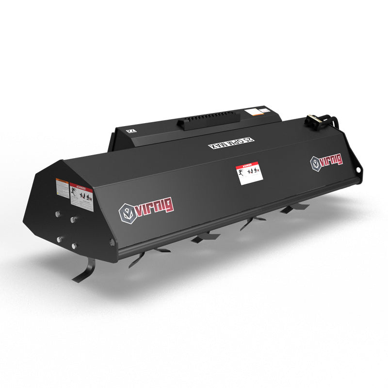 Virnig Tiller | Models TLR54 & TLR72 | Widths 54" & 72" | Hydraulic Flow 15 To 25 GPM | For Skid Steer