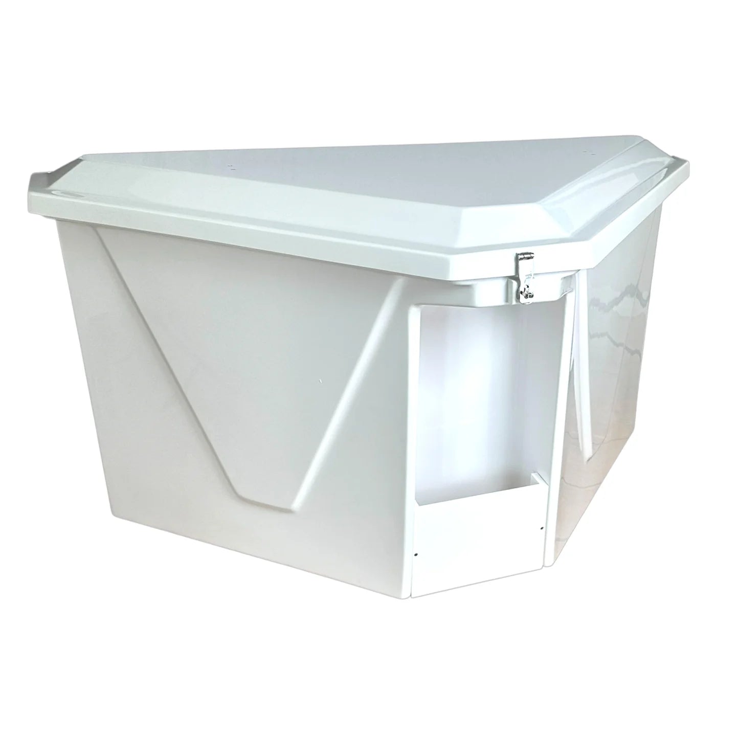 CM Marine Triangle Dock Box | Model CMTRI‑E‑S | 54" Width | Marine‑Grade Fiberglass & 316 Stainless Hardware | Universal Dock & Seawall